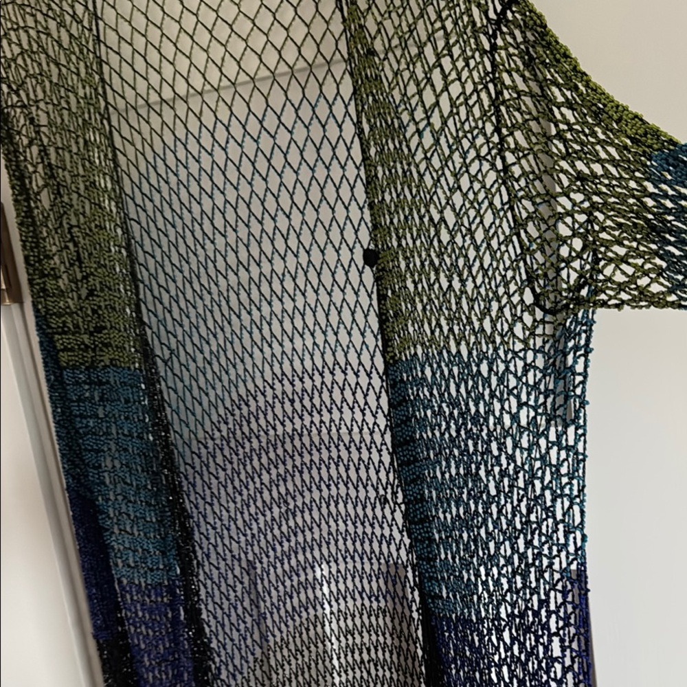 Vintage Beaded Fringe Netted Duster Cardigan Cover Up - Picture 7 of 15